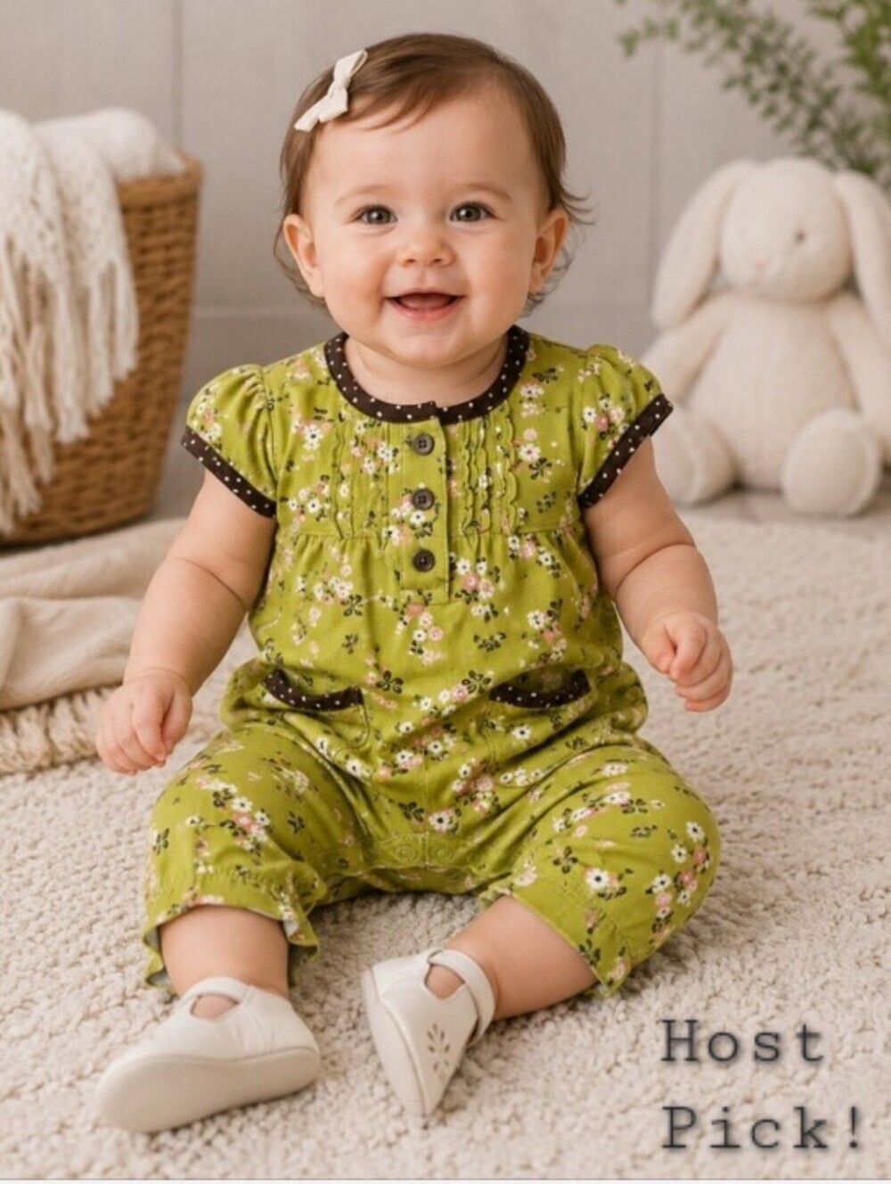 Carter's Super-Cute Avocado Green Floral Short Sleeve One Piece Infant 6 Months